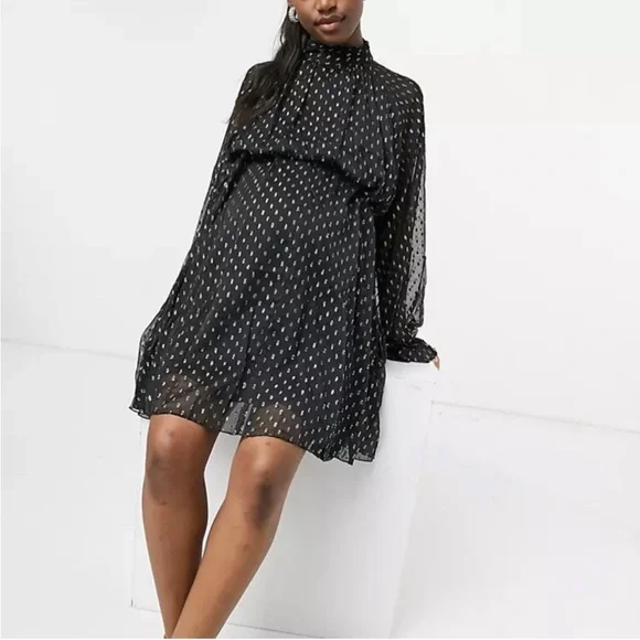 white christmas dresses Rent ASOS LUXE Corsetted Chiffon Draped Sash Mini Dress With Organza Sleeve  In Black